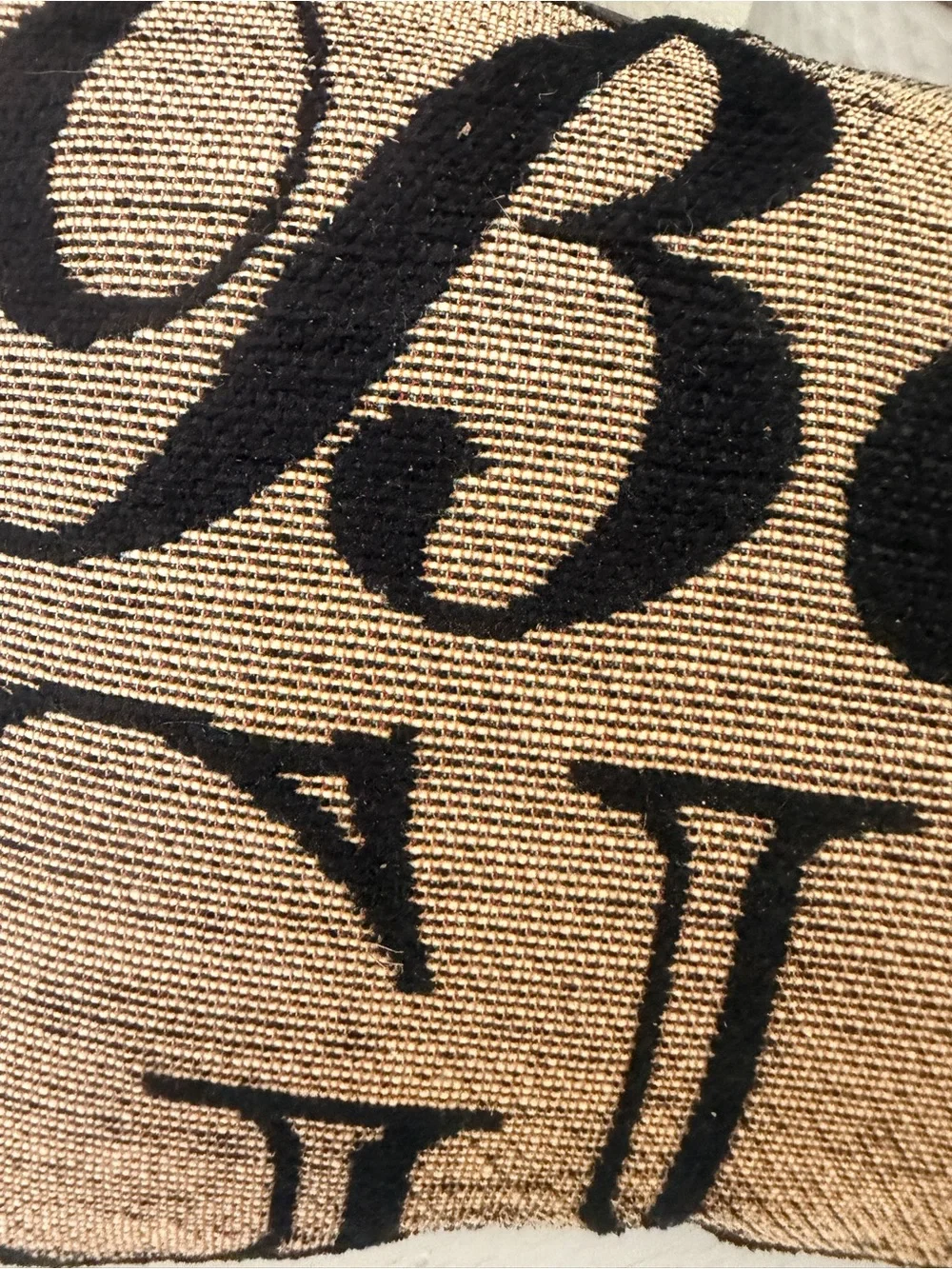 Disney Be Our  Guest Burlap Accent Pillow - Neutral Black Text